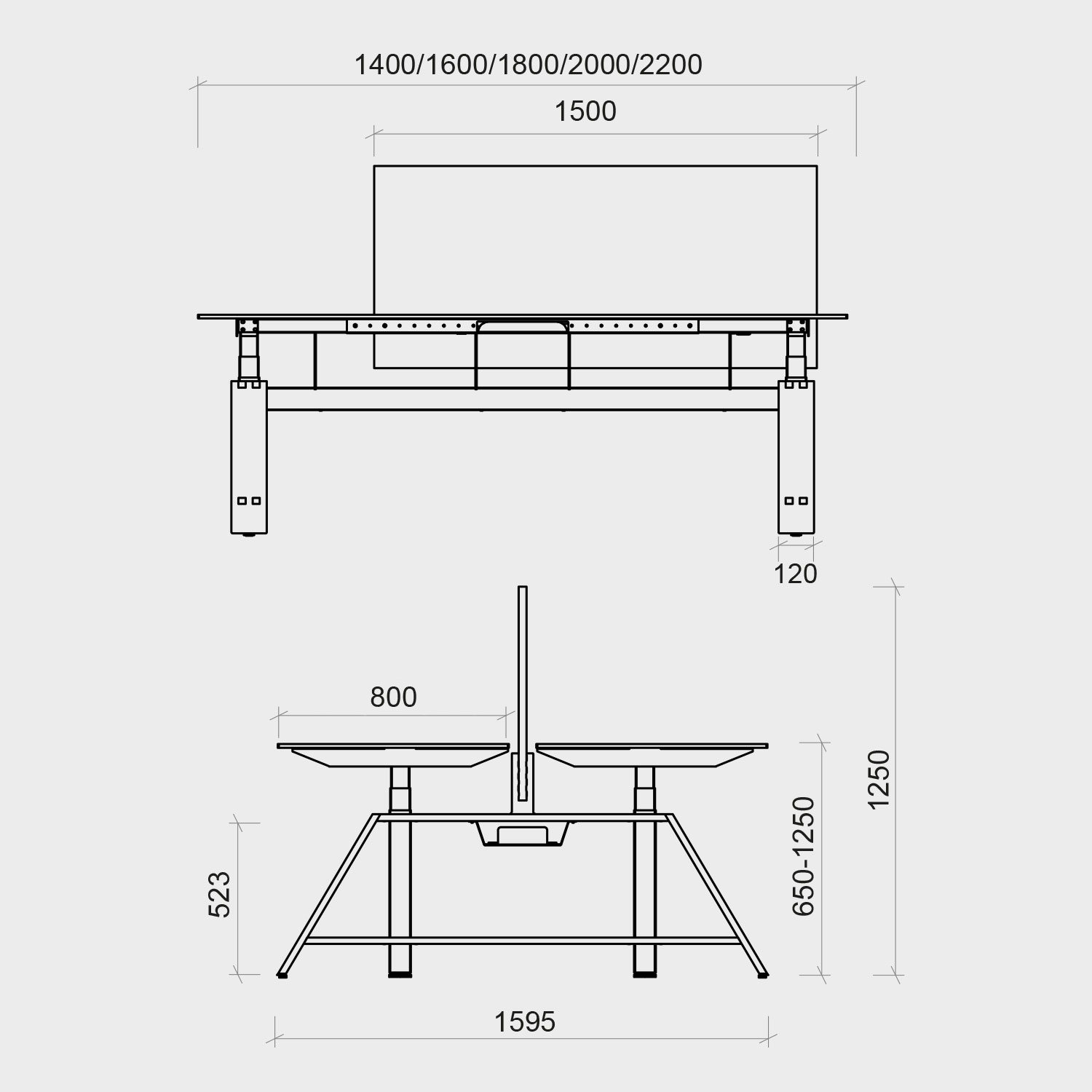 Höhenverstellbarer Doppelarbeitsplatz - motu Double Bench A Plus