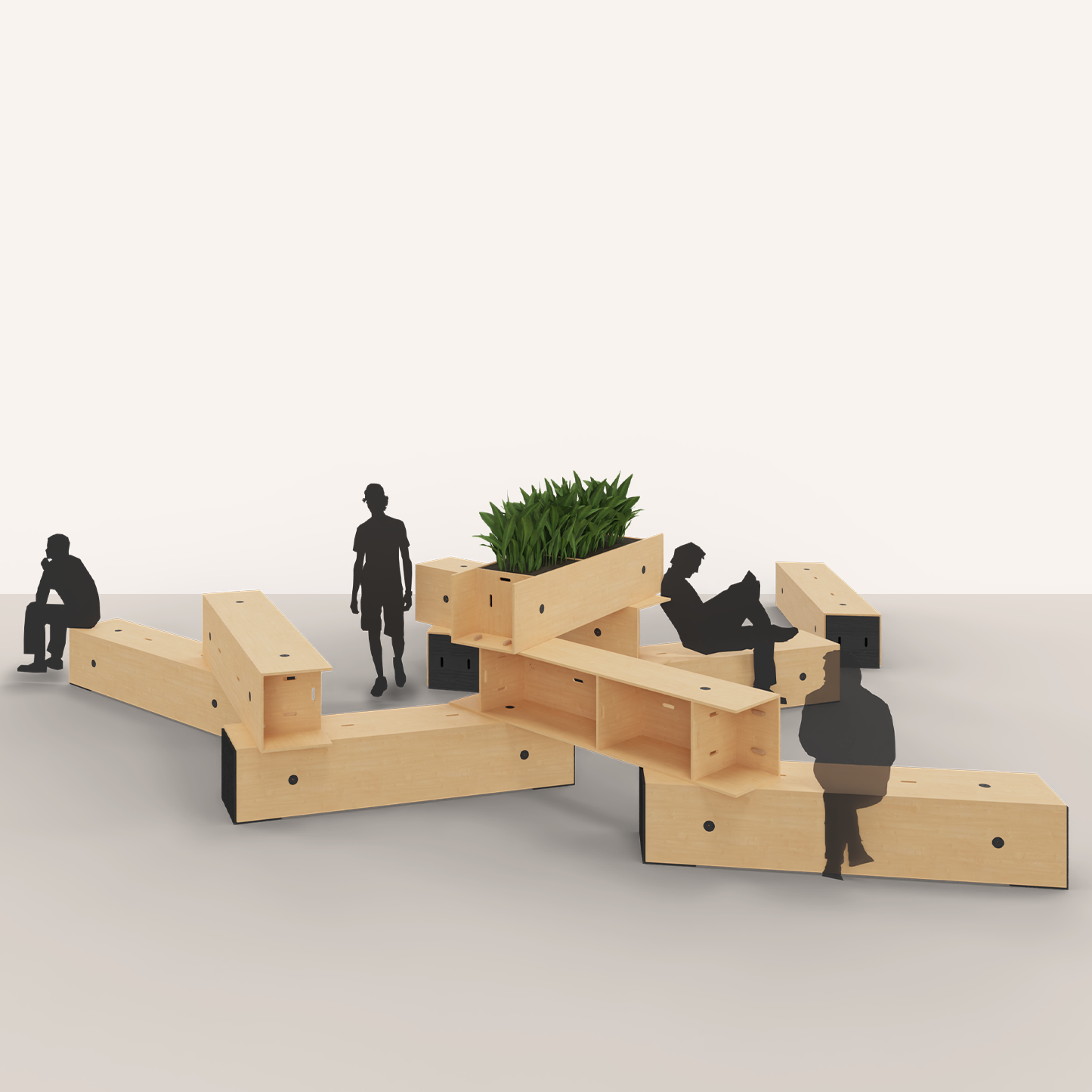 Modular table and seating elements: space companion U-Modul